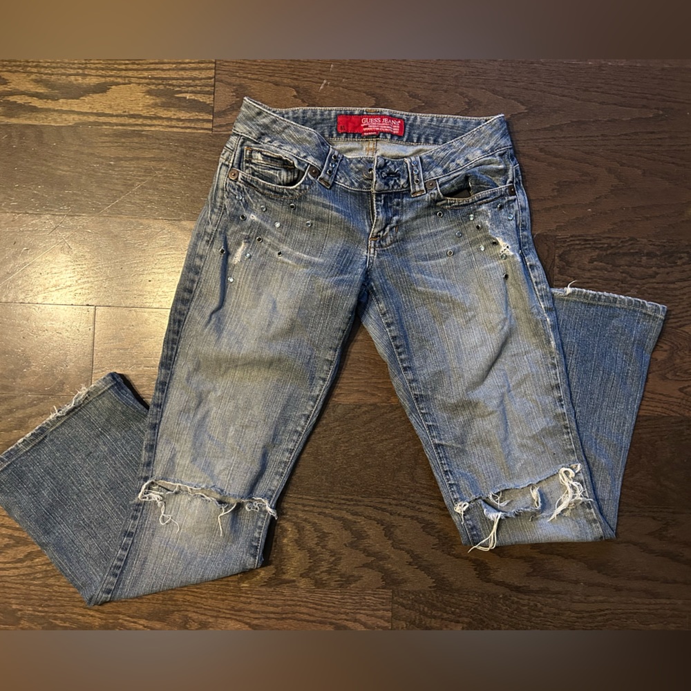 00s Guess Low Rise Flare Distressed Jeans